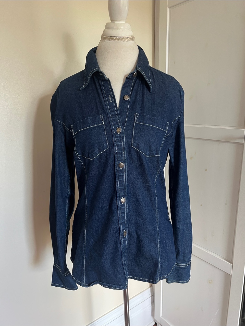 Vintage Armani Exchange Dark Wash Denim Western Style Button-Down Shirt Size M